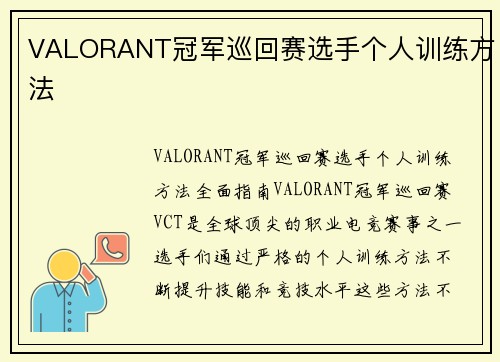 VALORANT冠军巡回赛选手个人训练方法